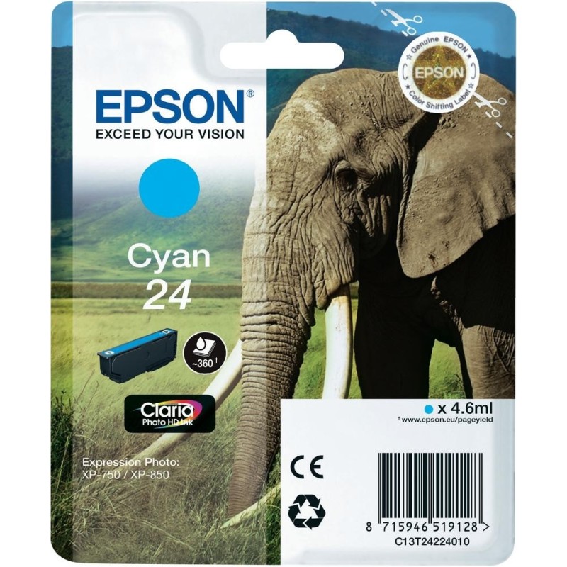 Cartouche d'encre original Epson 24 Cyan Elephant