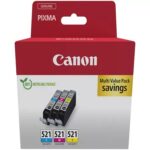 Canon CLI521 Lot de 3 cartouches d'encre originales - Cyan, Magenta, Jaune - 2934B015/2934B010